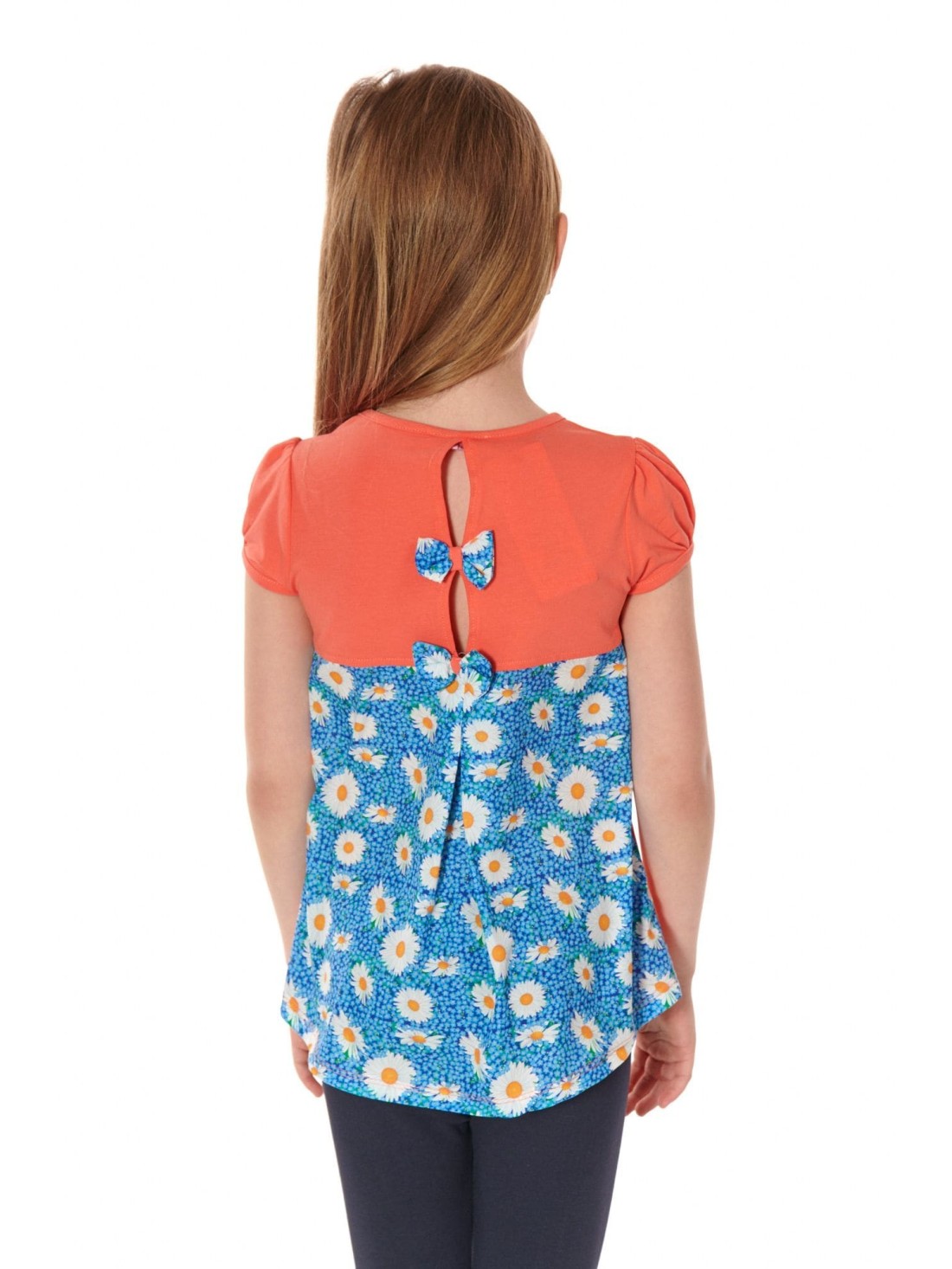 Coral girls\' blouse with flowers NDZ8157 - Online store - Boutique